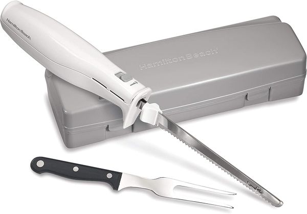 My Review Hamilton Beach Electric Knife for Carving Meats, Poultry, Bread, Crafting Foam & More, Storage Case & Serving Fork Included, White