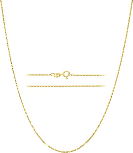 My Review KISPER 18K Gold Box Chain Necklace – Thin, Dainty, Gold-Plated 925 Sterling Silver Jewelry for Women & Men with Spring-Ring Clasp – Made in Italy