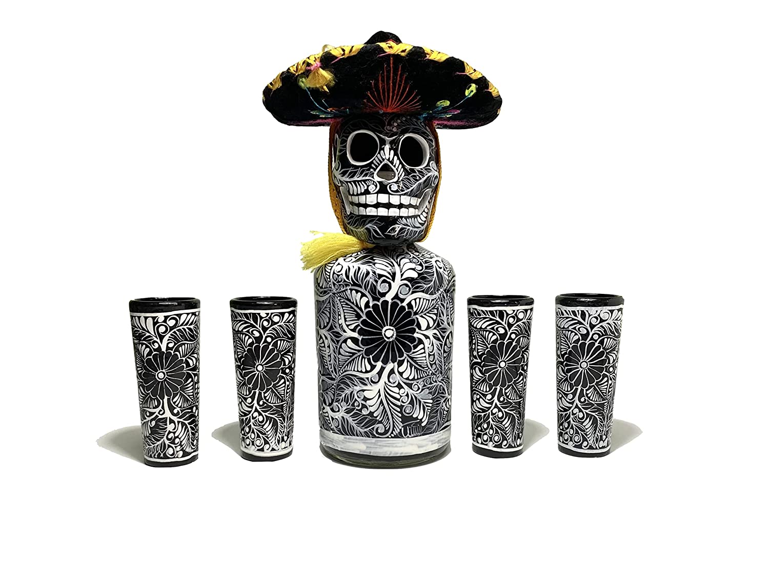 My Review Tequila Decanter Set with Shot Glasses and Mexican Sombrero, Hand-painted Decanter, Tequila Shot Glasses, Skull Decanter, Bar Decoration, Unique Tequila Gift, Gift For Dad,