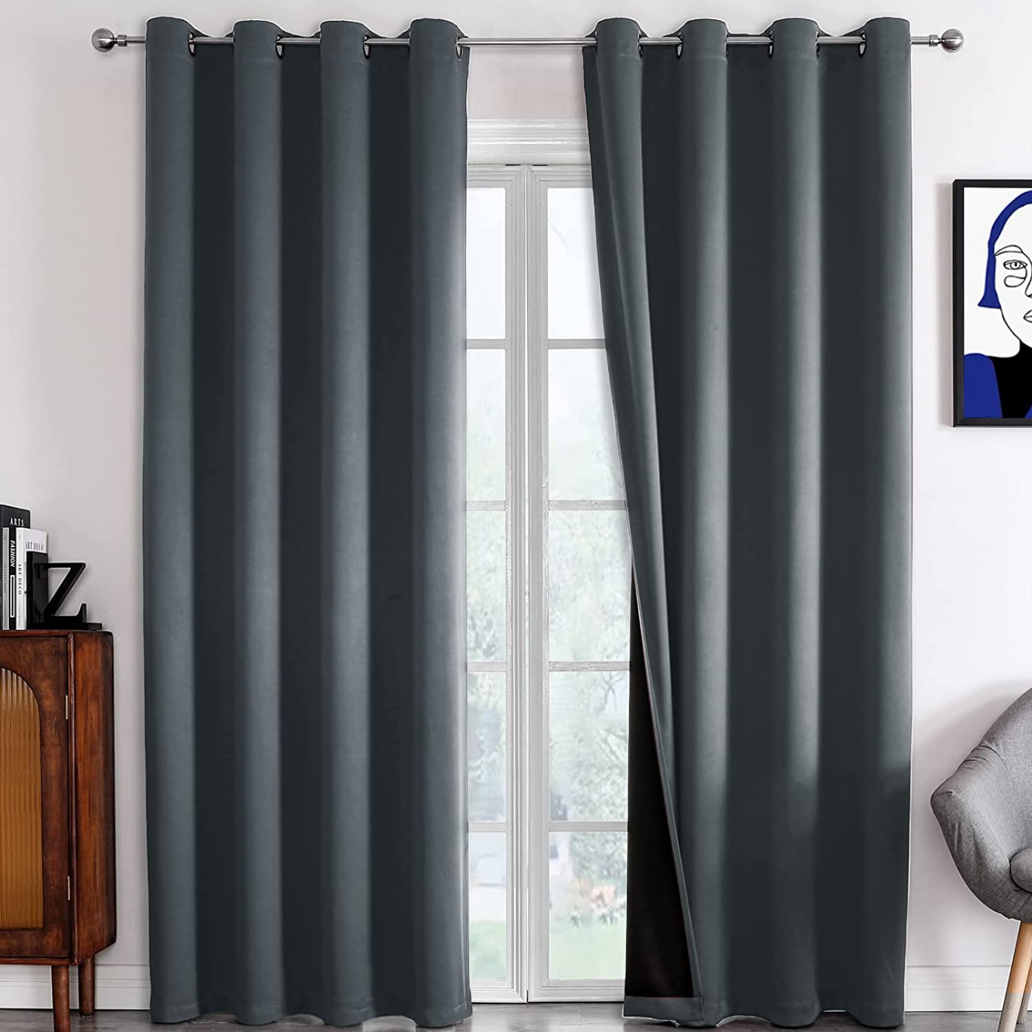 My Review Rutterllow 100% Blackout Curtains 2 Panels, Full Shade 84 Inches Long Complete Drapes for Living Room, Dark Grey Thermal Insulated Bedroom Window Treatment Drapes (Gray, 52 x 84 inch)