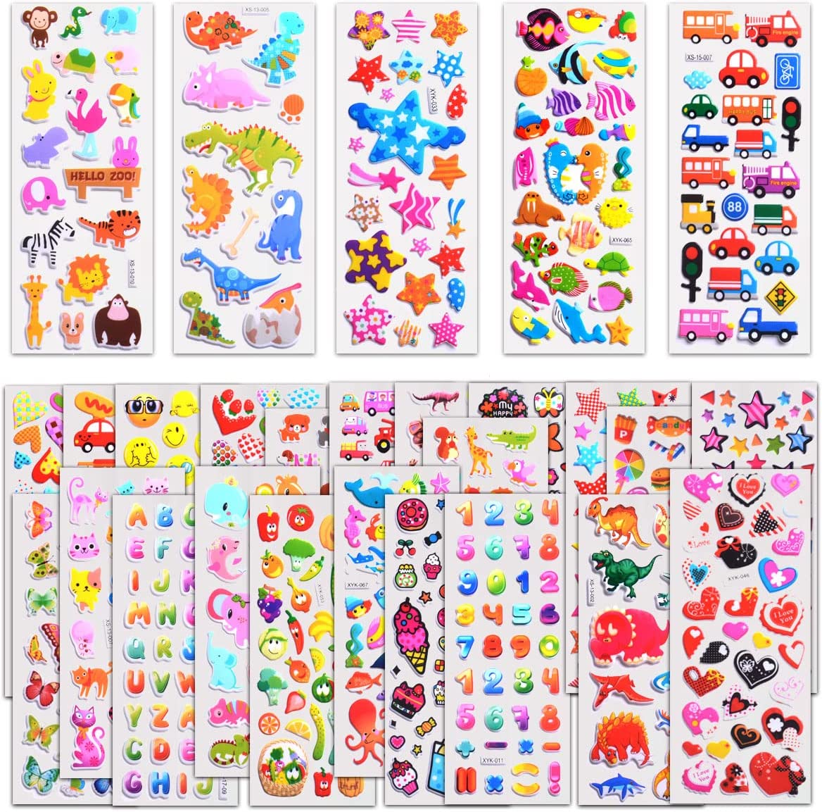 My Review Kids Stickers 1000+, 40 Different Sheets, 3D Puffy Stickers for Kids, Bulk Stickers for Girl Boy Birthday Gift, Scrapbooking, Teachers, Toddlers, Including Animals, Stars, Fishes, Hearts and More