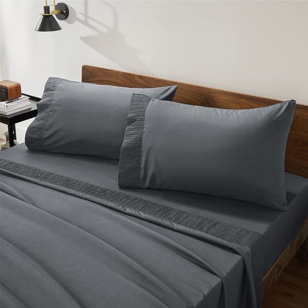 My Review Bedsure Queen Sheets Set Grey - Soft Bed Sheets for Queen Size Bed, Cooling Microfiber Bedding Sheets & Pillowcases Sets, 4 Pieces Queen Size Sheets