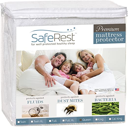 My Review SafeRest Mattress Protector – Queen - College Dorm Room, New Home, First Apartment Essentials - Cotton, Waterproof Mattress Cover Protectors - White