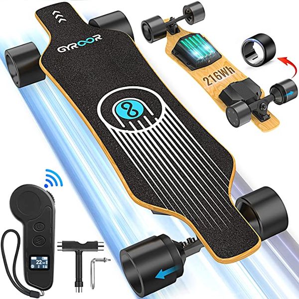 My Review Gyroor Electric Skateboards for Adults, Upgraded 23 Miles Long-Range Battery, 23 Mph with Powered 1100W Dual Motors, 3 Speed Mode Fast Electric Longboard 90mm PU Wheels Electric Skateboard with Remote